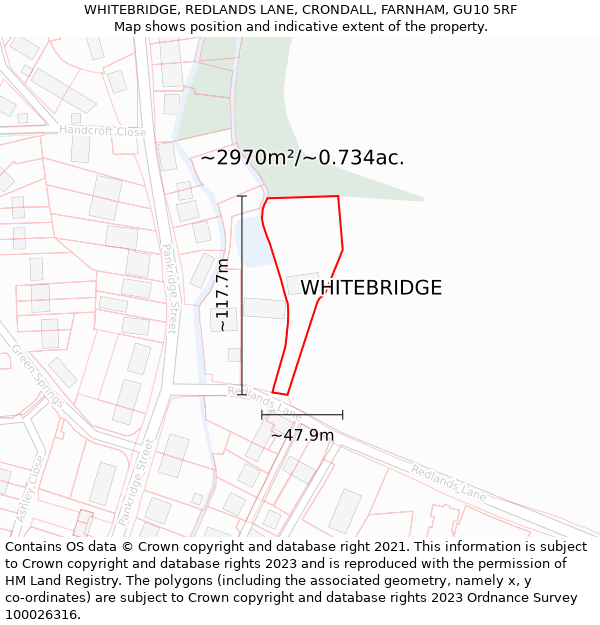 WHITEBRIDGE, REDLANDS LANE, CRONDALL, FARNHAM, GU10 5RF: Plot and title map