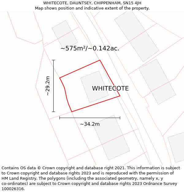 WHITECOTE, DAUNTSEY, CHIPPENHAM, SN15 4JH: Plot and title map