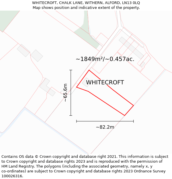 WHITECROFT, CHALK LANE, WITHERN, ALFORD, LN13 0LQ: Plot and title map