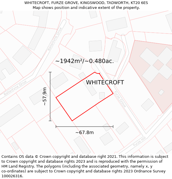 WHITECROFT, FURZE GROVE, KINGSWOOD, TADWORTH, KT20 6ES: Plot and title map