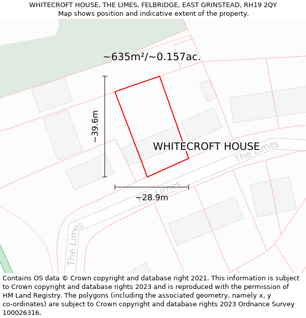 WHITECROFT HOUSE, THE LIMES, FELBRIDGE, EAST GRINSTEAD, RH19 2QY: Plot and title map