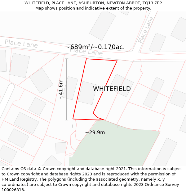 WHITEFIELD, PLACE LANE, ASHBURTON, NEWTON ABBOT, TQ13 7EP: Plot and title map