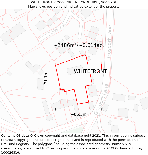 WHITEFRONT, GOOSE GREEN, LYNDHURST, SO43 7DH: Plot and title map