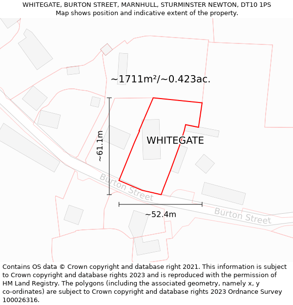 WHITEGATE, BURTON STREET, MARNHULL, STURMINSTER NEWTON, DT10 1PS: Plot and title map