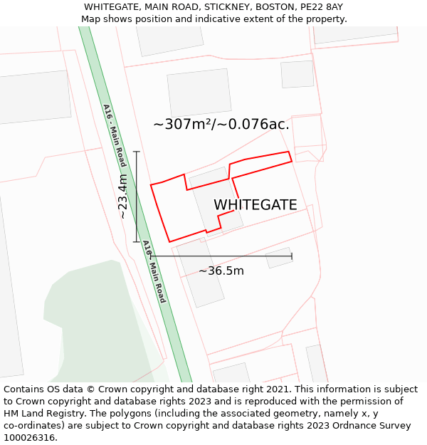 WHITEGATE, MAIN ROAD, STICKNEY, BOSTON, PE22 8AY: Plot and title map