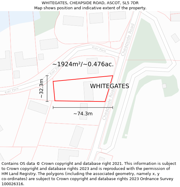 WHITEGATES, CHEAPSIDE ROAD, ASCOT, SL5 7DR: Plot and title map