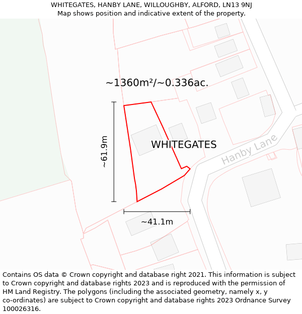 WHITEGATES, HANBY LANE, WILLOUGHBY, ALFORD, LN13 9NJ: Plot and title map