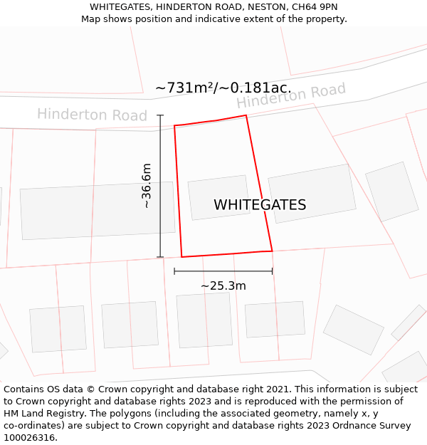 WHITEGATES, HINDERTON ROAD, NESTON, CH64 9PN: Plot and title map