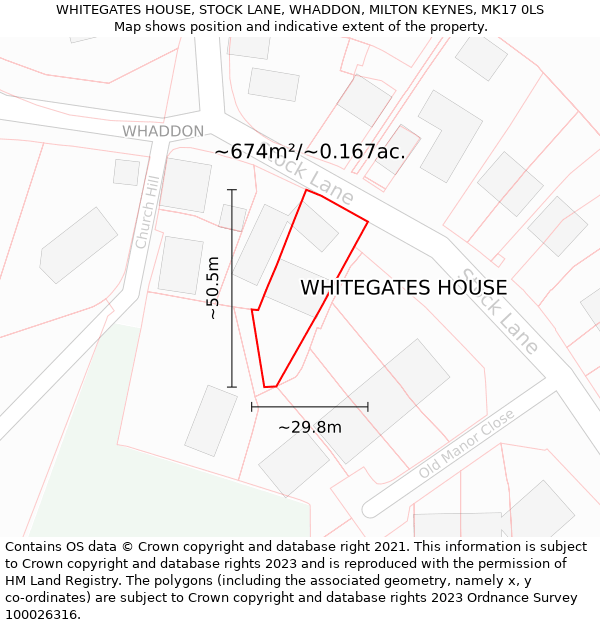 WHITEGATES HOUSE, STOCK LANE, WHADDON, MILTON KEYNES, MK17 0LS: Plot and title map