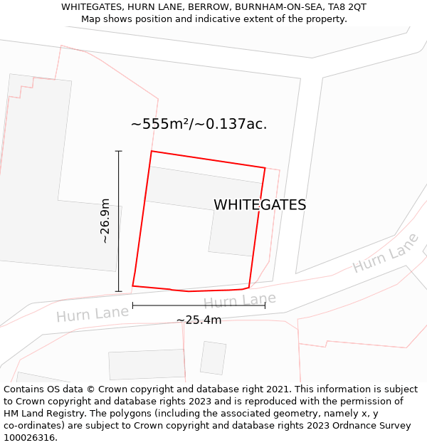 WHITEGATES, HURN LANE, BERROW, BURNHAM-ON-SEA, TA8 2QT: Plot and title map