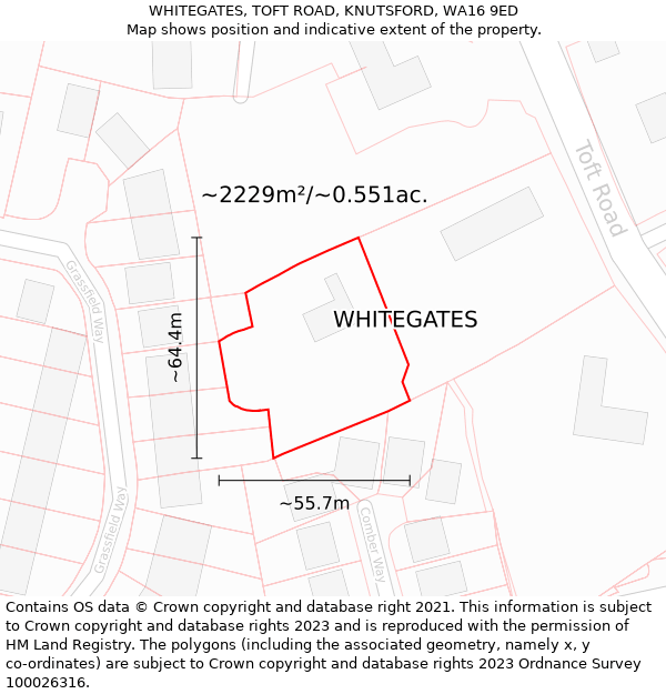 WHITEGATES, TOFT ROAD, KNUTSFORD, WA16 9ED: Plot and title map