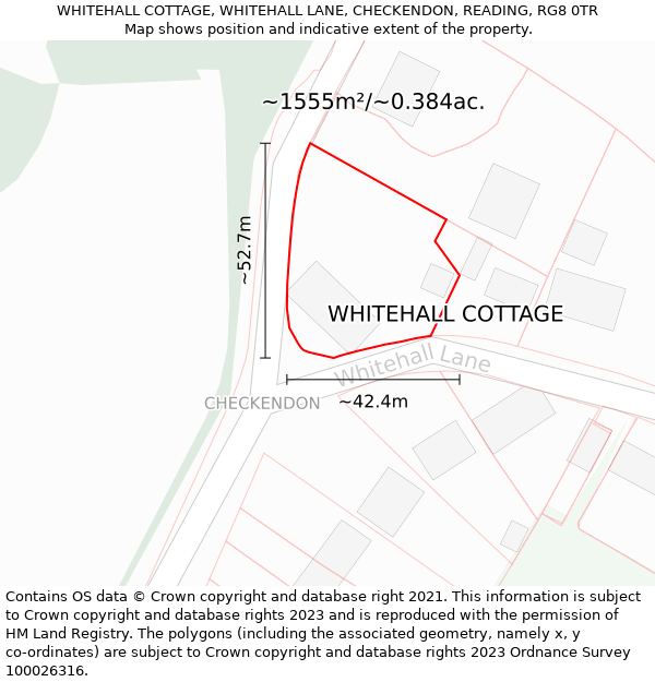 WHITEHALL COTTAGE, WHITEHALL LANE, CHECKENDON, READING, RG8 0TR: Plot and title map