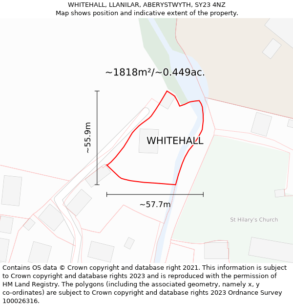 WHITEHALL, LLANILAR, ABERYSTWYTH, SY23 4NZ: Plot and title map