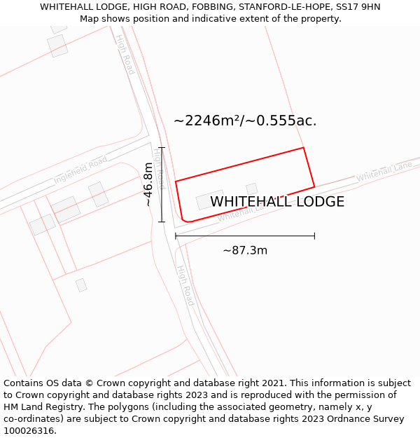 WHITEHALL LODGE, HIGH ROAD, FOBBING, STANFORD-LE-HOPE, SS17 9HN: Plot and title map