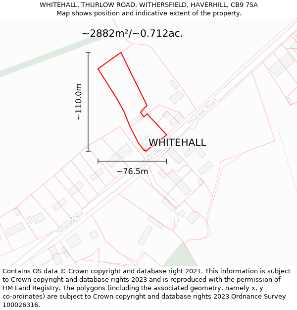 WHITEHALL, THURLOW ROAD, WITHERSFIELD, HAVERHILL, CB9 7SA: Plot and title map