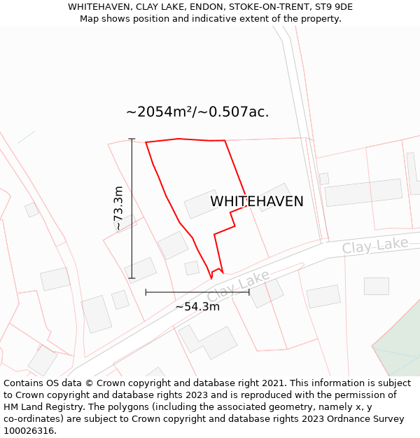 WHITEHAVEN, CLAY LAKE, ENDON, STOKE-ON-TRENT, ST9 9DE: Plot and title map