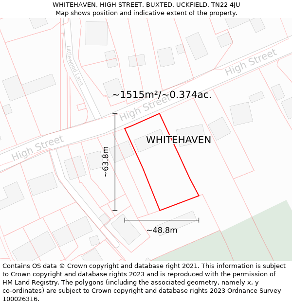 WHITEHAVEN, HIGH STREET, BUXTED, UCKFIELD, TN22 4JU: Plot and title map