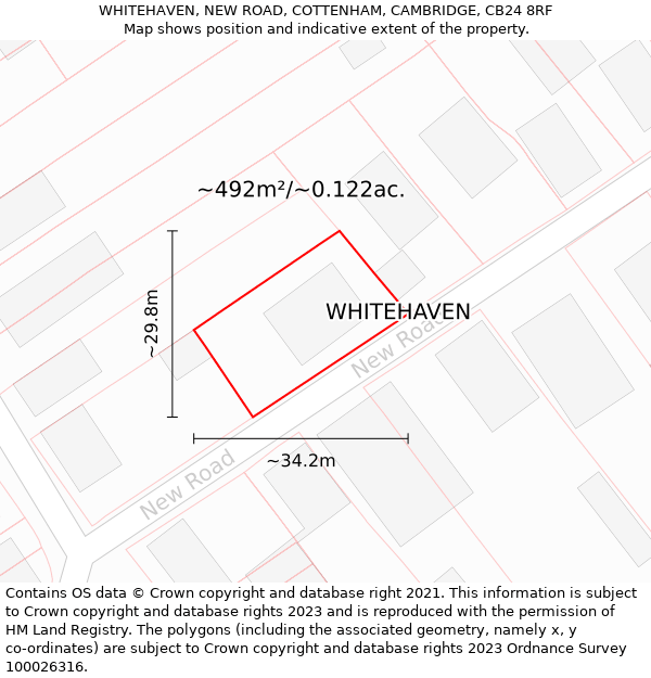 WHITEHAVEN, NEW ROAD, COTTENHAM, CAMBRIDGE, CB24 8RF: Plot and title map