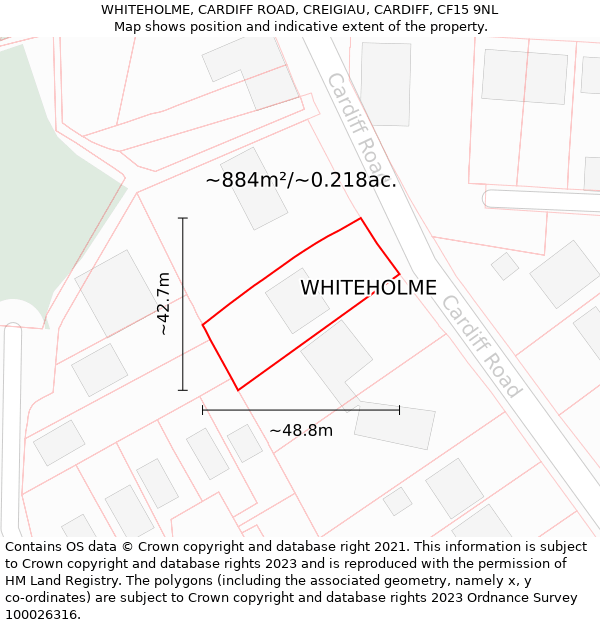 WHITEHOLME, CARDIFF ROAD, CREIGIAU, CARDIFF, CF15 9NL: Plot and title map