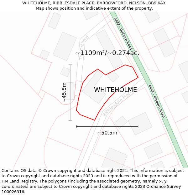 WHITEHOLME, RIBBLESDALE PLACE, BARROWFORD, NELSON, BB9 6AX: Plot and title map