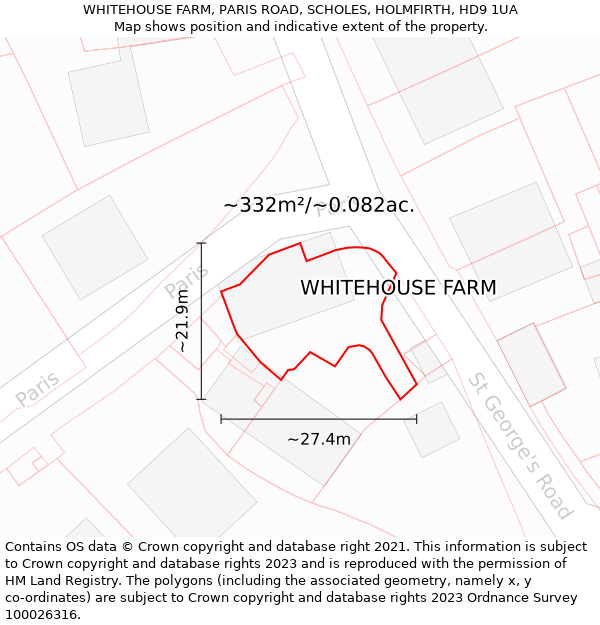 WHITEHOUSE FARM, PARIS ROAD, SCHOLES, HOLMFIRTH, HD9 1UA: Plot and title map