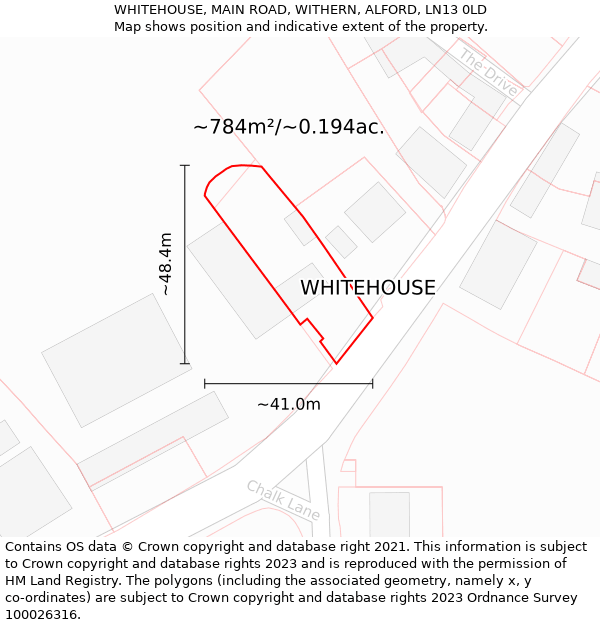 WHITEHOUSE, MAIN ROAD, WITHERN, ALFORD, LN13 0LD: Plot and title map