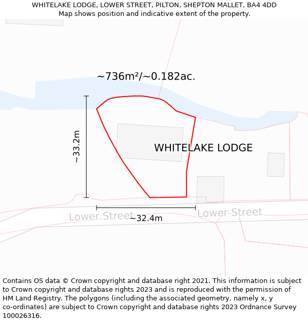 WHITELAKE LODGE, LOWER STREET, PILTON, SHEPTON MALLET, BA4 4DD: Plot and title map