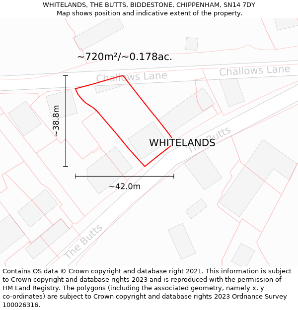 WHITELANDS, THE BUTTS, BIDDESTONE, CHIPPENHAM, SN14 7DY: Plot and title map