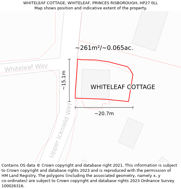 WHITELEAF COTTAGE, WHITELEAF, PRINCES RISBOROUGH, HP27 0LL: Plot and title map