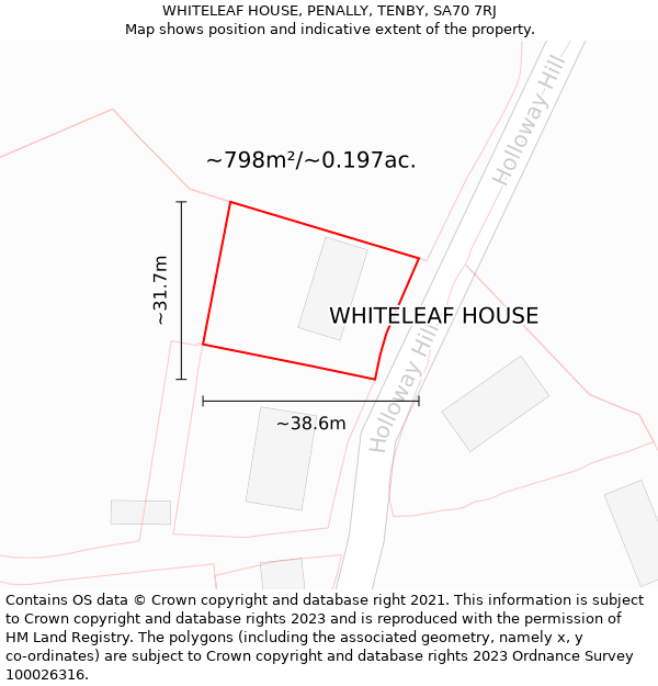 WHITELEAF HOUSE, PENALLY, TENBY, SA70 7RJ: Plot and title map