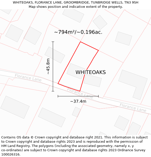 WHITEOAKS, FLORANCE LANE, GROOMBRIDGE, TUNBRIDGE WELLS, TN3 9SH: Plot and title map