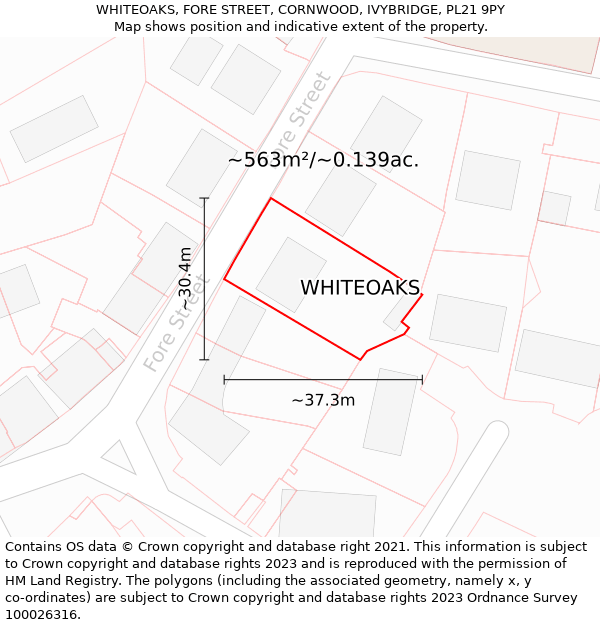 WHITEOAKS, FORE STREET, CORNWOOD, IVYBRIDGE, PL21 9PY: Plot and title map