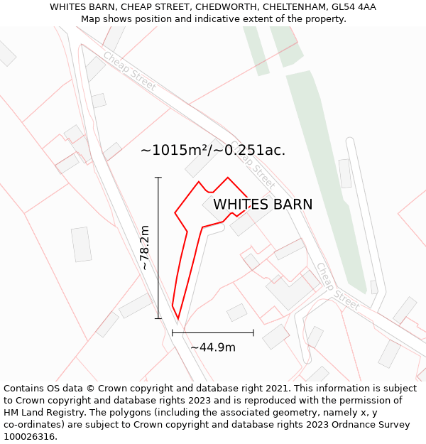 WHITES BARN, CHEAP STREET, CHEDWORTH, CHELTENHAM, GL54 4AA: Plot and title map