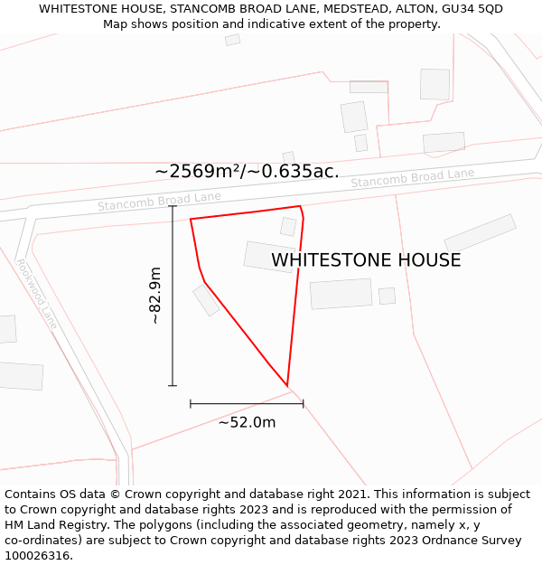 WHITESTONE HOUSE, STANCOMB BROAD LANE, MEDSTEAD, ALTON, GU34 5QD: Plot and title map