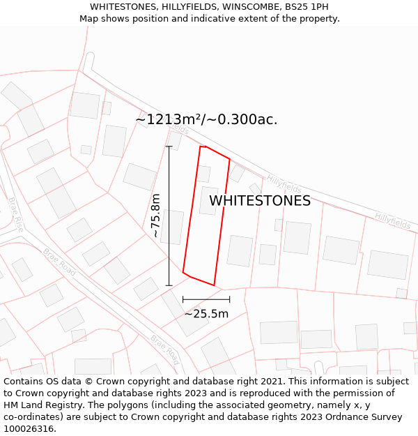 WHITESTONES, HILLYFIELDS, WINSCOMBE, BS25 1PH: Plot and title map