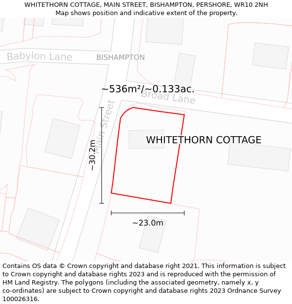 WHITETHORN COTTAGE, MAIN STREET, BISHAMPTON, PERSHORE, WR10 2NH: Plot and title map