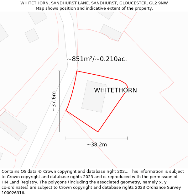 WHITETHORN, SANDHURST LANE, SANDHURST, GLOUCESTER, GL2 9NW: Plot and title map