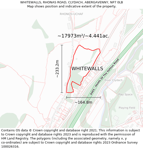 WHITEWALLS, RHONAS ROAD, CLYDACH, ABERGAVENNY, NP7 0LB: Plot and title map