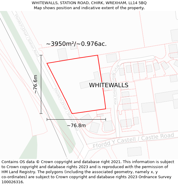 WHITEWALLS, STATION ROAD, CHIRK, WREXHAM, LL14 5BQ: Plot and title map
