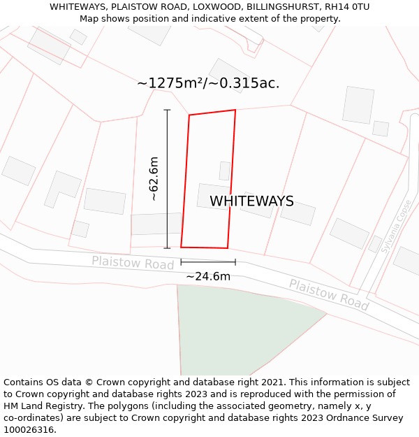 WHITEWAYS, PLAISTOW ROAD, LOXWOOD, BILLINGSHURST, RH14 0TU: Plot and title map