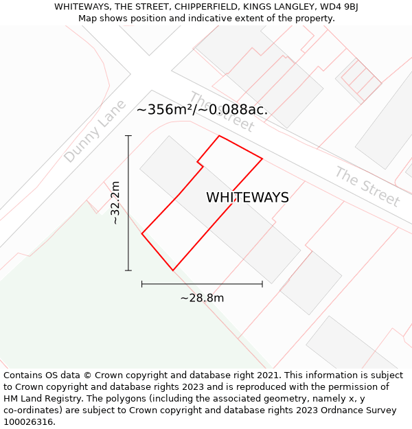 WHITEWAYS, THE STREET, CHIPPERFIELD, KINGS LANGLEY, WD4 9BJ: Plot and title map