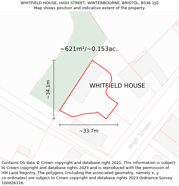 WHITFIELD HOUSE, HIGH STREET, WINTERBOURNE, BRISTOL, BS36 1JQ: Plot and title map