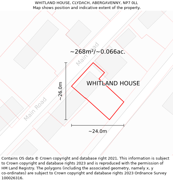 WHITLAND HOUSE, CLYDACH, ABERGAVENNY, NP7 0LL: Plot and title map