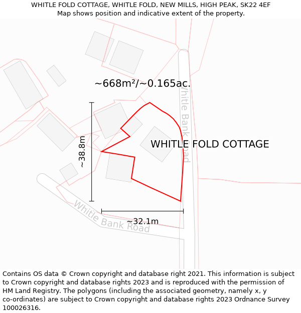 WHITLE FOLD COTTAGE, WHITLE FOLD, NEW MILLS, HIGH PEAK, SK22 4EF: Plot and title map