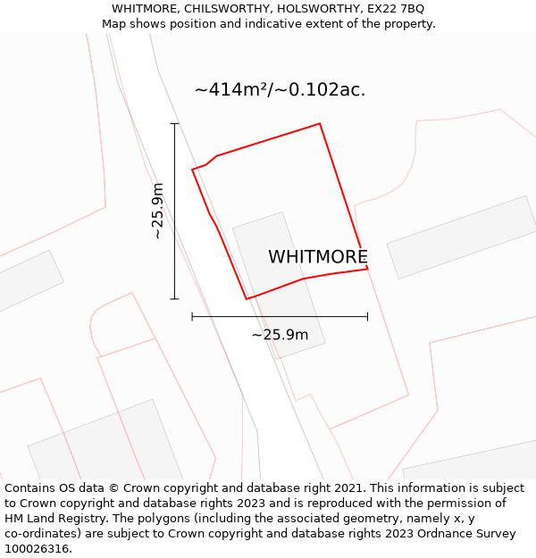 WHITMORE, CHILSWORTHY, HOLSWORTHY, EX22 7BQ: Plot and title map