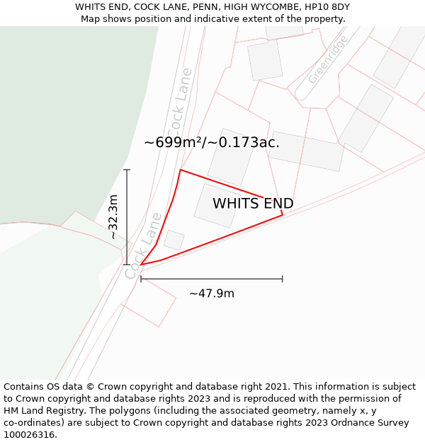 WHITS END, COCK LANE, PENN, HIGH WYCOMBE, HP10 8DY: Plot and title map