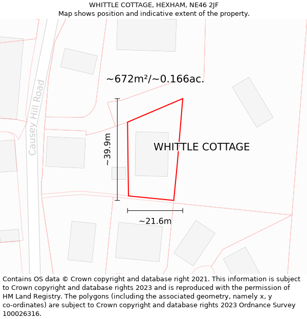 WHITTLE COTTAGE, HEXHAM, NE46 2JF: Plot and title map