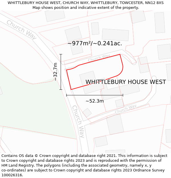 WHITTLEBURY HOUSE WEST, CHURCH WAY, WHITTLEBURY, TOWCESTER, NN12 8XS: Plot and title map