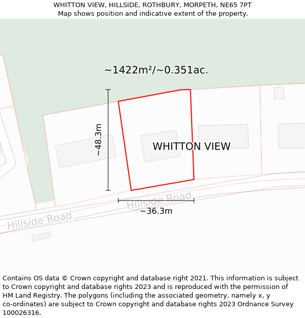 WHITTON VIEW, HILLSIDE, ROTHBURY, MORPETH, NE65 7PT: Plot and title map