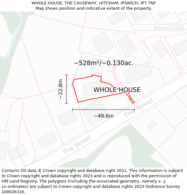 WHOLE HOUSE, THE CAUSEWAY, HITCHAM, IPSWICH, IP7 7NF: Plot and title map